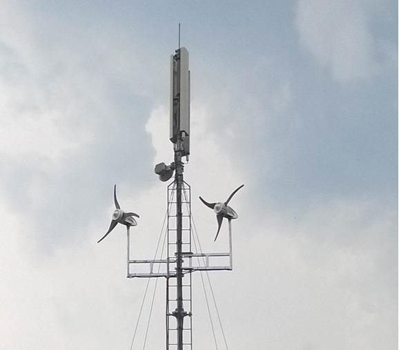 LE600 wind turbines on site high up on radio mast
